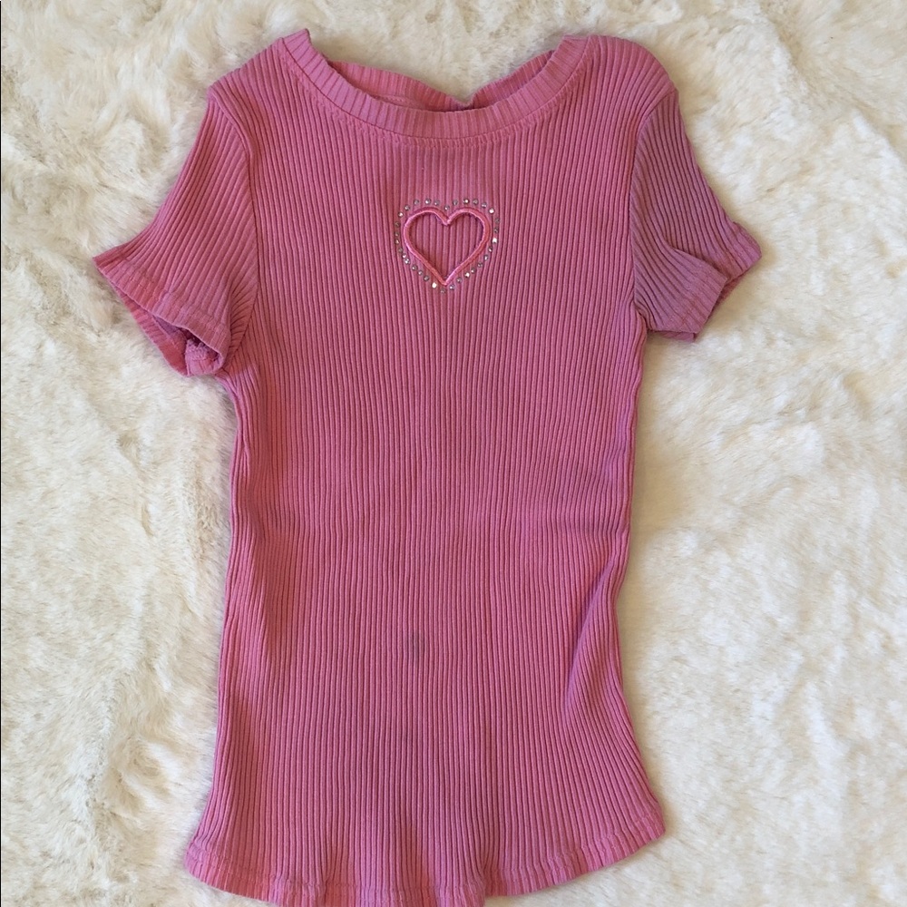 Extremely Me Girls' Pink Ribbed Cut-out Heart Tee Size 10